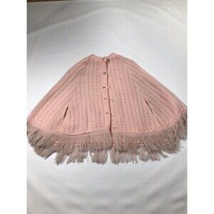 Vintage Blue Bird Girls Pink Heart Graphic Button Front Sweater Fringe